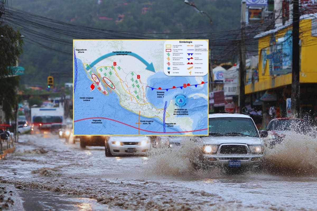 Huracán Lorena, frente frío y monzón mexicano continúan dejando lluvias peligrosas y fuertes vientos este jueves y se extenderán durante viernes, sábado y domingo