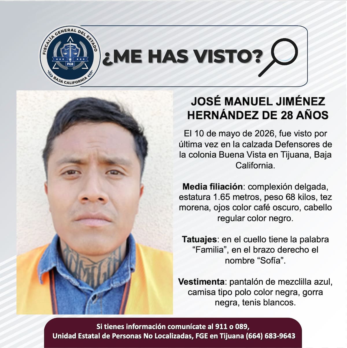 Fue visto por última vez el 10 de mayo de 2026.