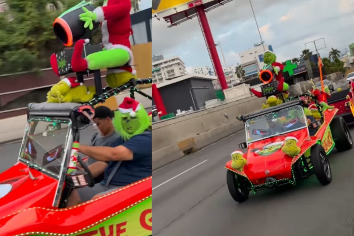 Automóvil del Grinch, extra vistoso, se vuelve viral en redes sociales