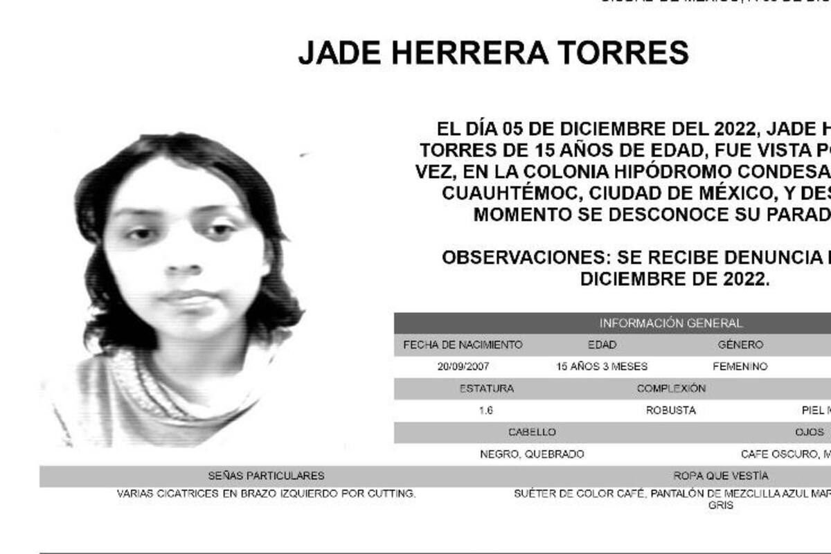 Alerta Amber CDMX: Buscan a Jade Herrera, desaparecida en la alcaldía Cuauhtémoc