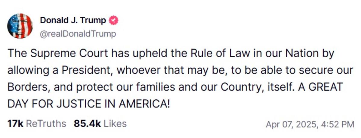 Donald Trump en Truth Social.