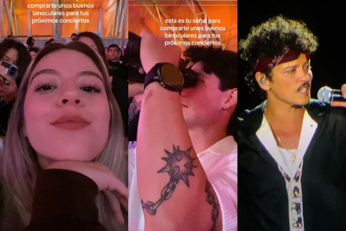 Pareja disfruta de un concierto a través de unos binoculares