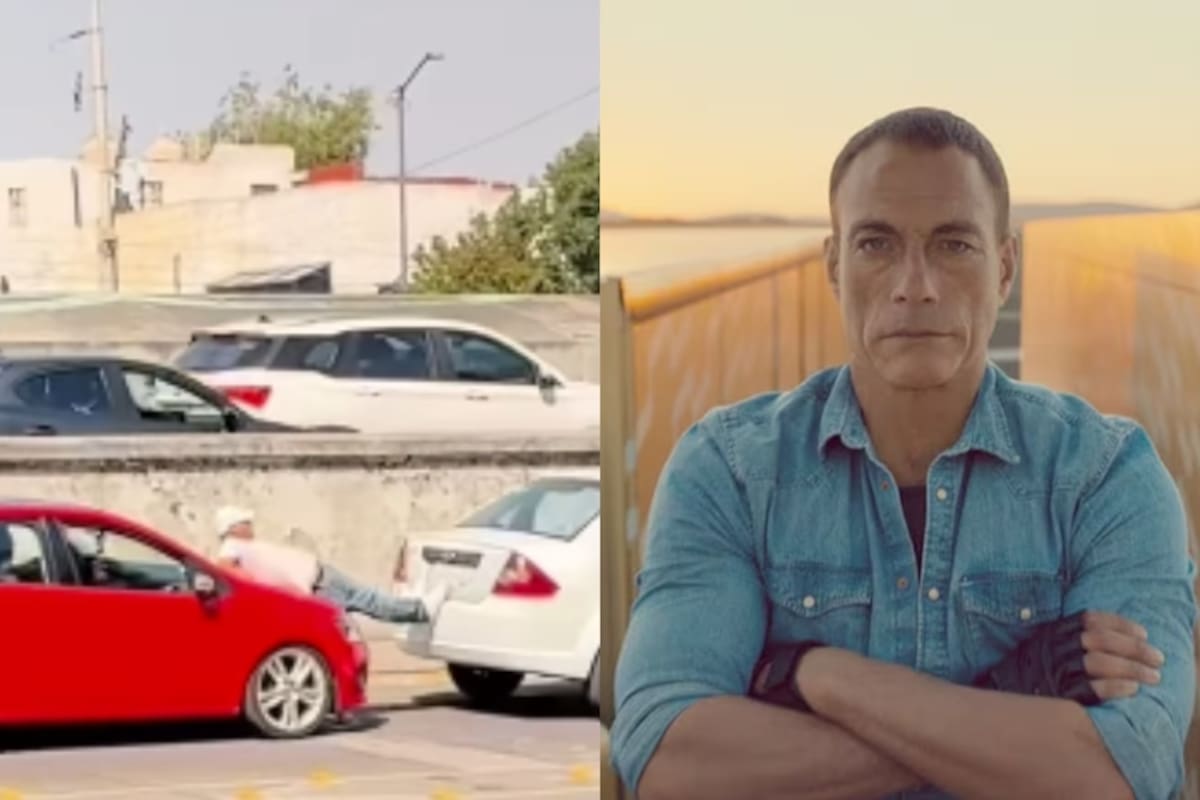 “Ni Jean-Claude Van Damme se atrevió a tanto”: Hombre es captado en el tráfico montado entre dos autos en movimiento
