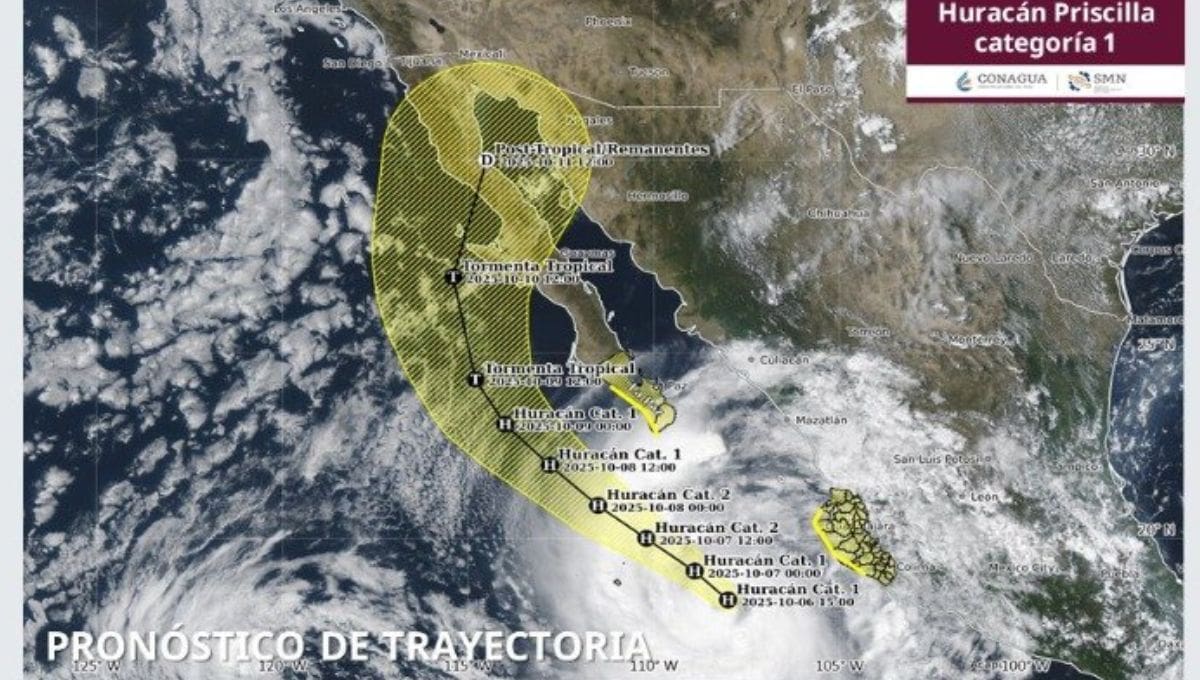 La Tormenta Tropical Priscilla se localiza frente a las costas de Jalisco, generando lluvias intensas, vientos fuertes y oleaje elevado en estados del occidente y sur de Baja California Sur.
