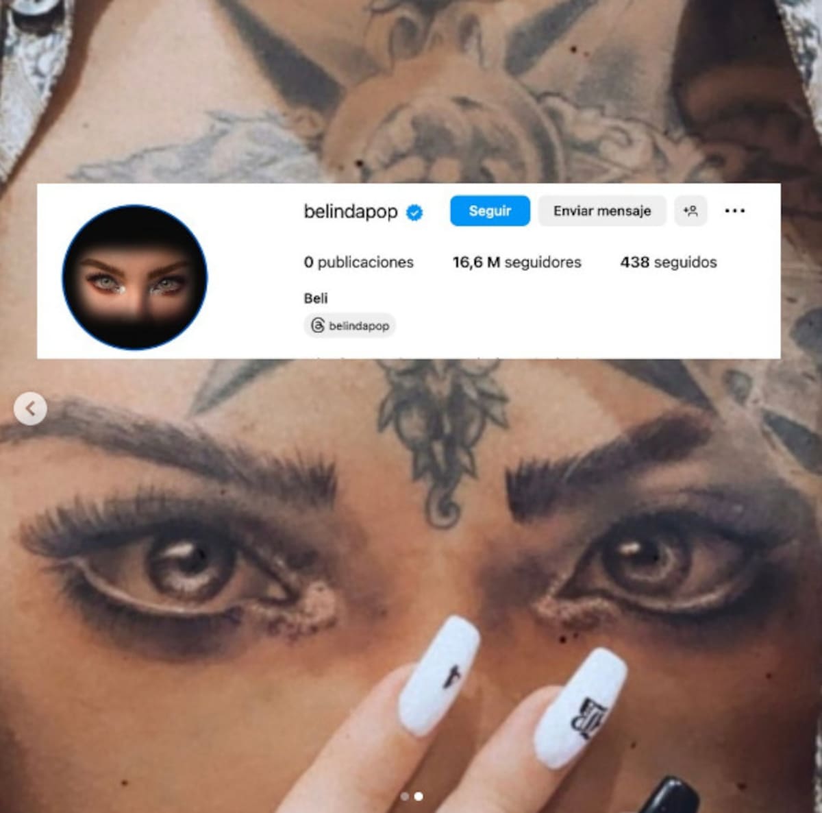 Belinda puso de perfil en todas sus redes sociales una fotografía de sus ojos, haciendo una clara referencia a cuando Chrisitan Nodal se hizo el tatuaje en su pecho.