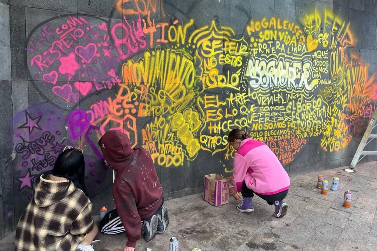 Plasma artista visual E1000 obra en muro fronterizo de Nogales