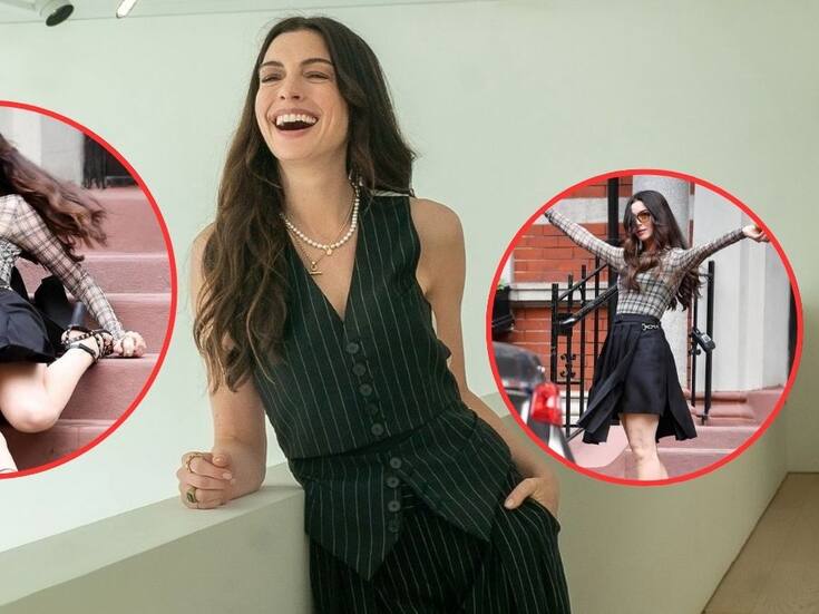 Anne Hathaway sufre aparatosa caída en el rodaje de “El Diablo Viste a la Moda 2″ y su reacción causa furor en redes