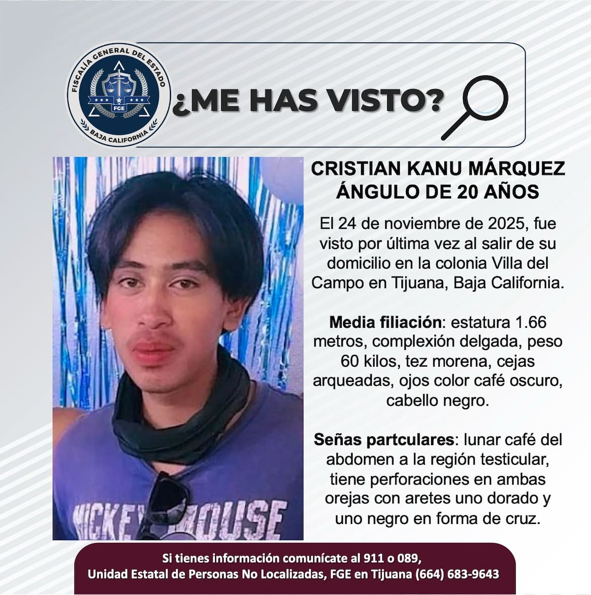 Fue visto por última vez el 24 de noviembre de 2025.