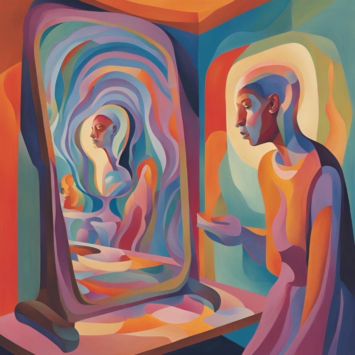 El "yo" frente al espejo. Foto: Hecha con IA