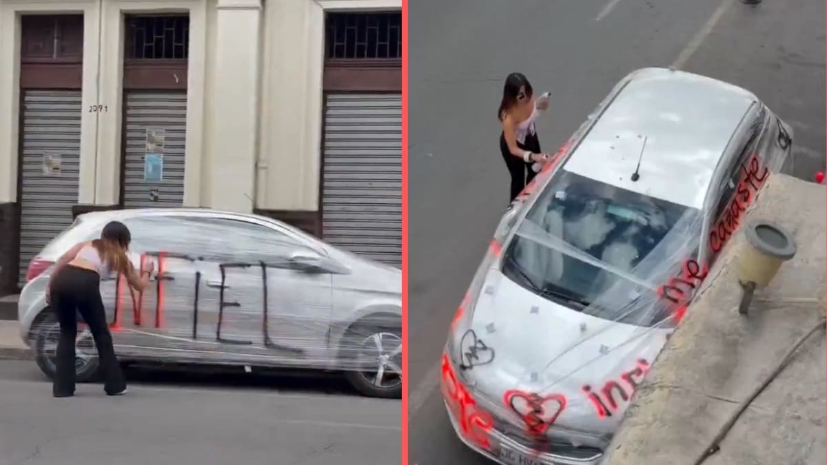 Mujer expone infidelidad con grafiti en el auto de su novio, pero protege la pintura con plástico para no dañarlo (VIDEO)