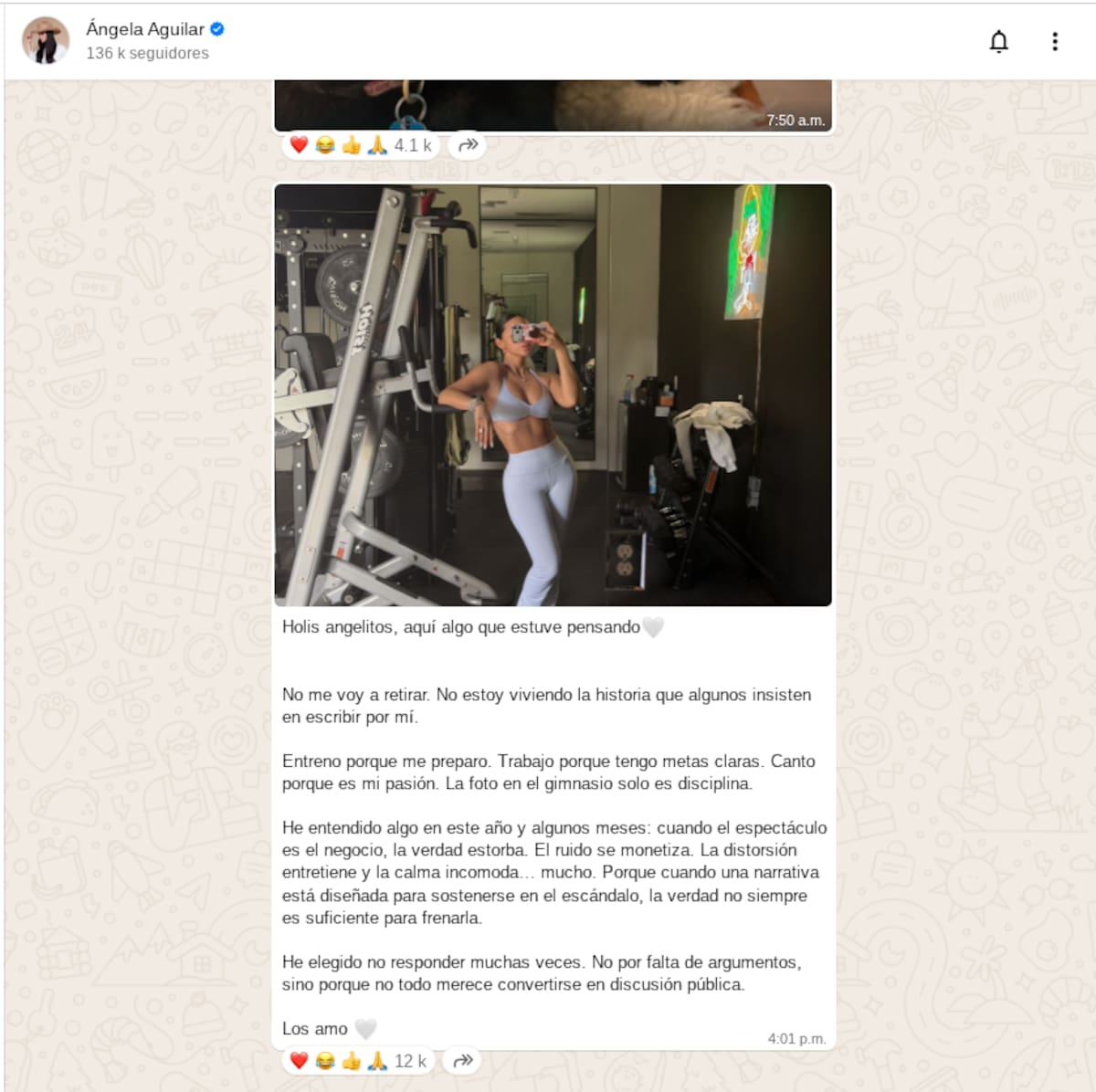 Mientras Ángela Aguilar desmiente su retiro de la música y de redes sociales, una vidente lanza una fuerte predicción en la que asegura “deben preocuparse mucho por ella” | Foto: captura de pantalla WhatsApp