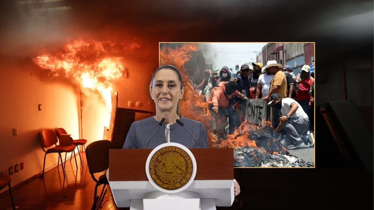 Sheinbaum condena quema de oficinas del SNTE y llama a manifestaciones pacíficas. Foto: Especial (Reforma/X/Presidencia)