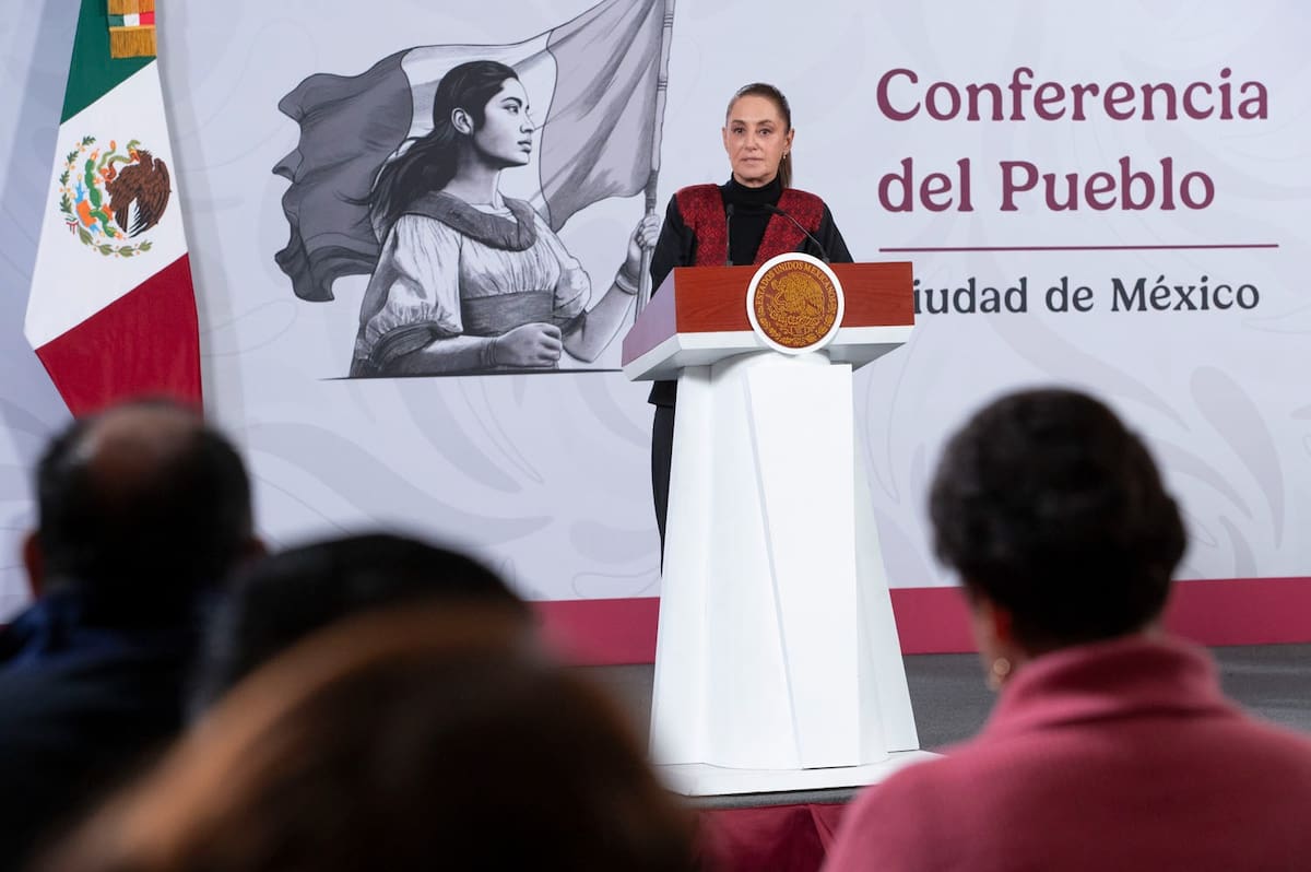 La presidenta Claudia Sheinbaum en una de sus 'Conferencias del Pueblo'. | Crédito: Presidencia