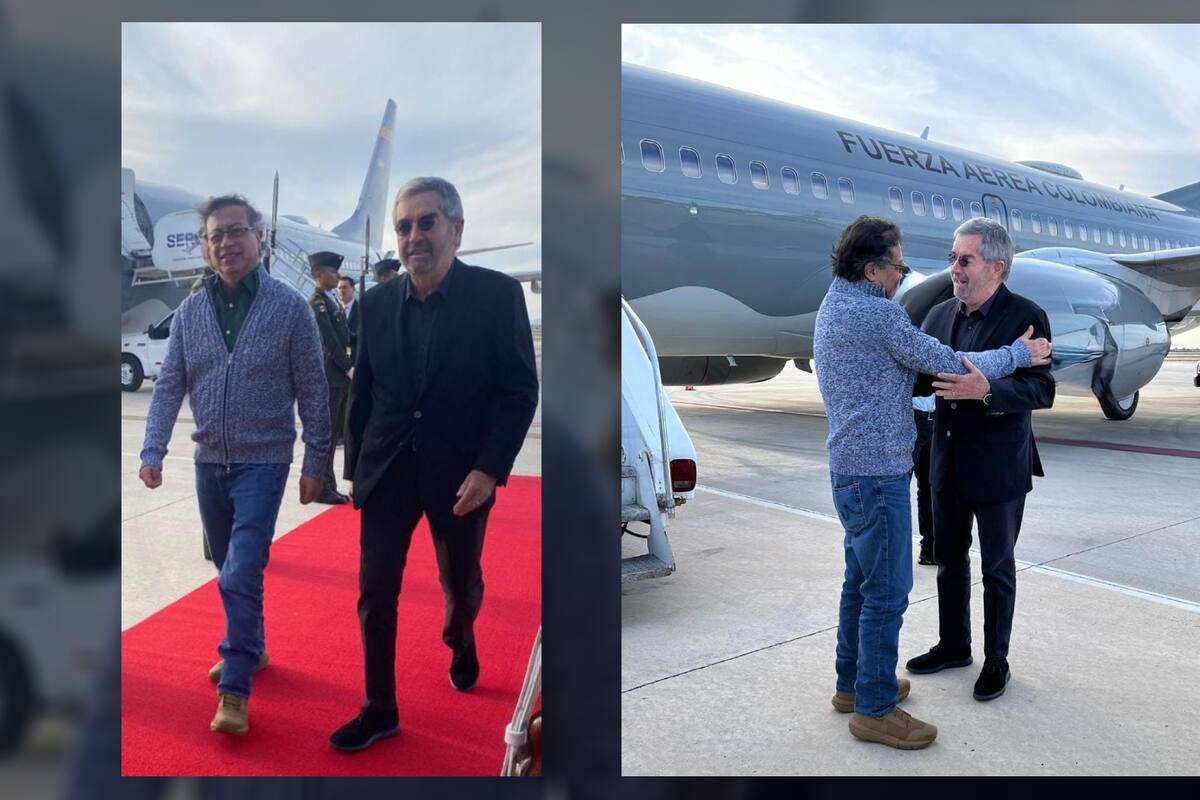 Gustavo Petro, presidente de Colombia, fue recibido en el AIFA por Juan Ramón de la Fuente, titular de la SRE