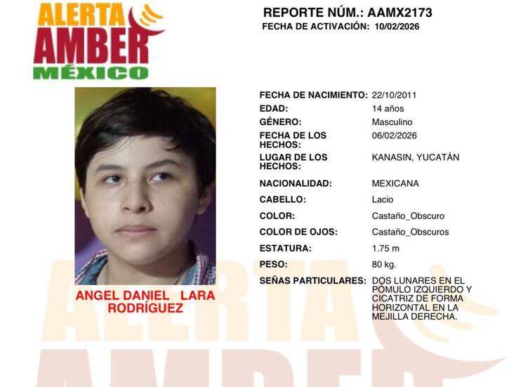 Activan Alerta Amber por Ángel Daniel Lara Rodríguez de 14 años
