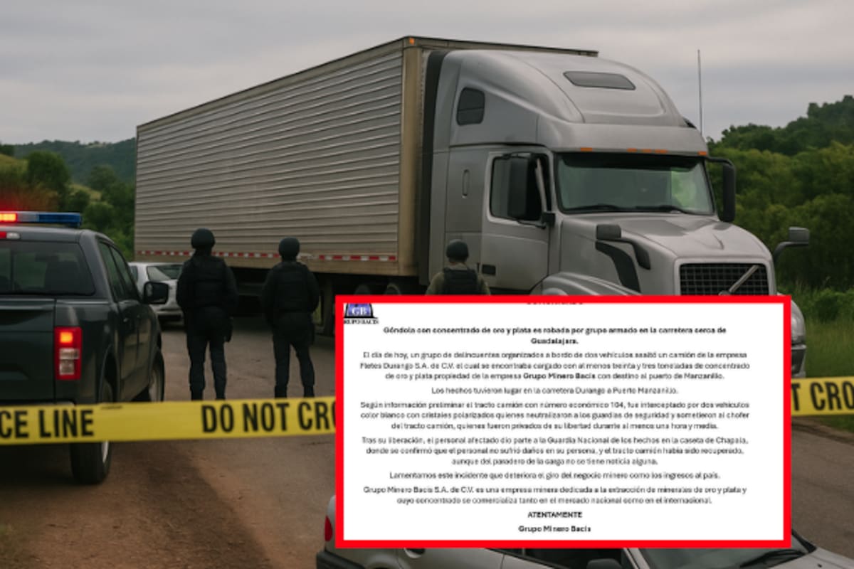 Comando armado desaparece 33 toneladas de oro y plata en asalto carretero rumbo a Manzanillo
