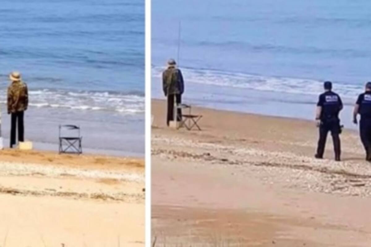 Policías ven a un pescador saltándose la cuarentena, pero descubren que es un muñeco