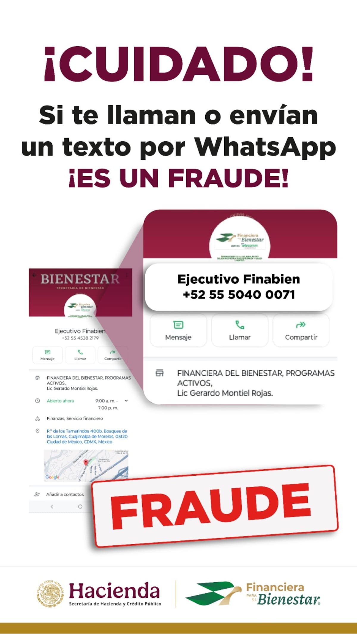 los pagos correspondientes a Tandas para el Bienestar, Créditos a la Palabra y Créditos FINABIEN deben realizarse EXCLUSIVAMENTE en las sucursales FINABIEN