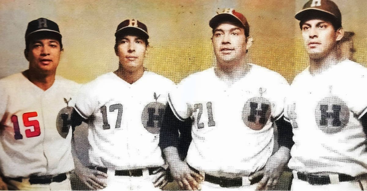 Naranjeros campeones de la temporada 1970-71: Alfredo Ortiz, Ángel Macías, Héctor Espino y Celerino Sánchez. (Foto: Facebook de Hablemos de Beisbol Hermosillo)