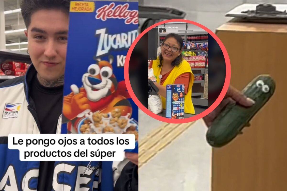 Influencer le pone ojos a los productos del supermercado para ver la reacción de la cajera