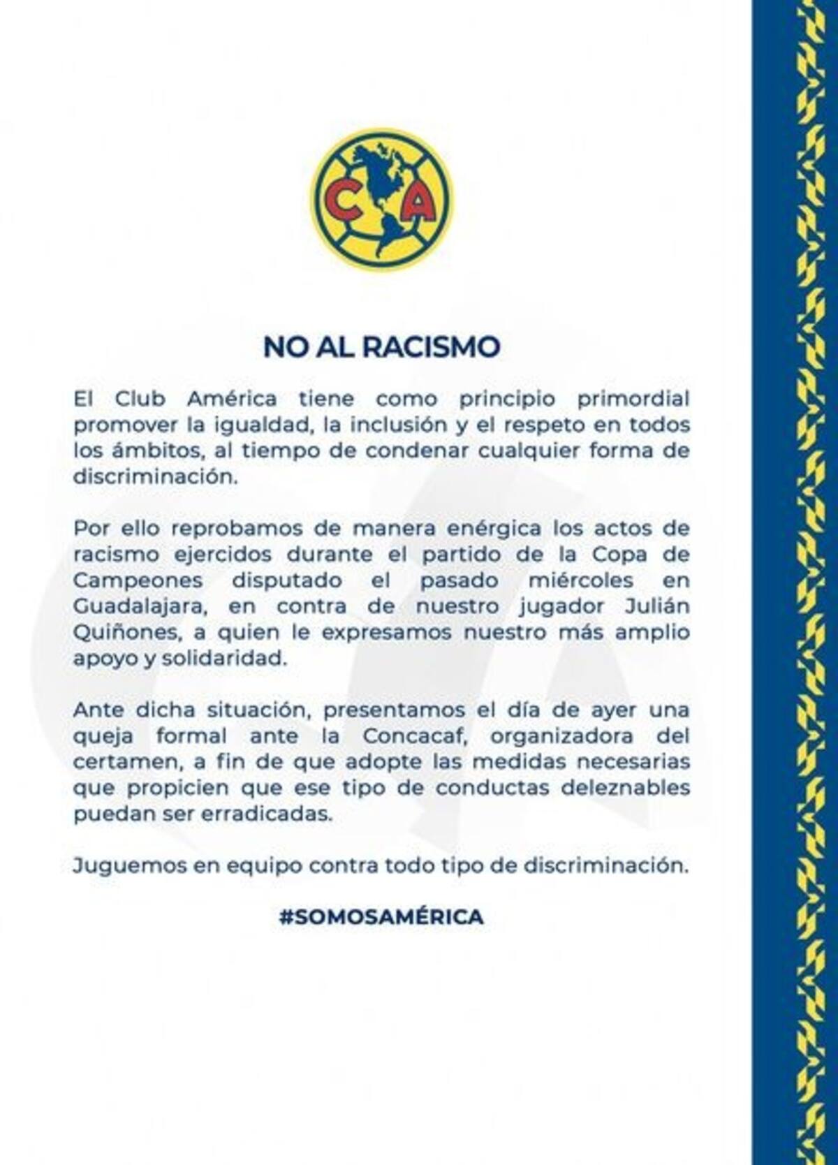 América presenta queja formal contra Chivas por "racismo" ante la Concacaf.