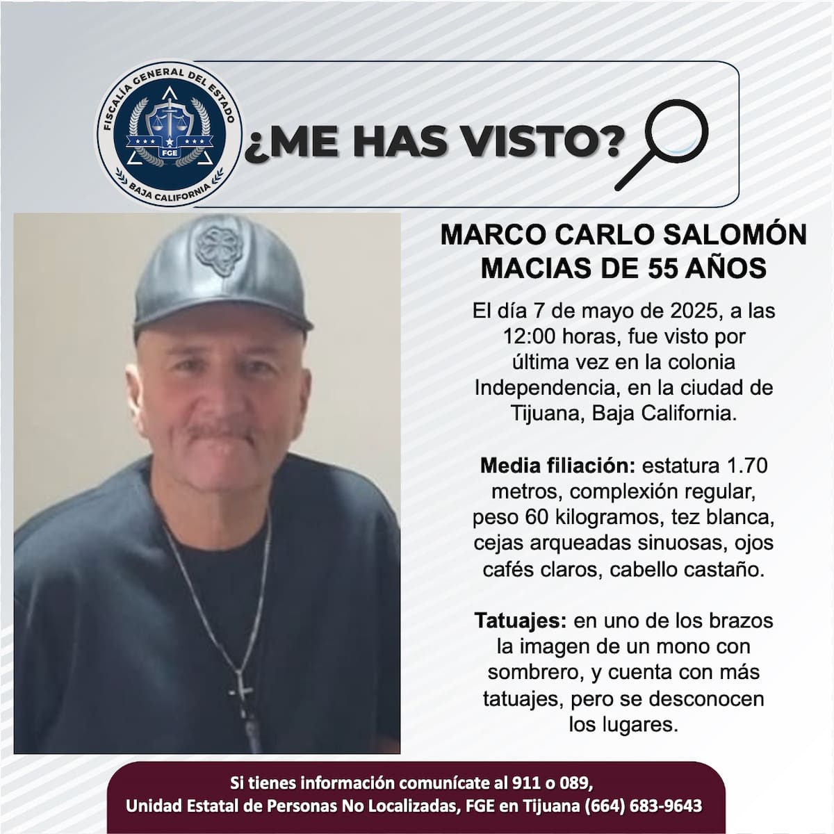 Marco Carlo Salomón Macias fue visto por última vez el 7 de mayo de 2025.