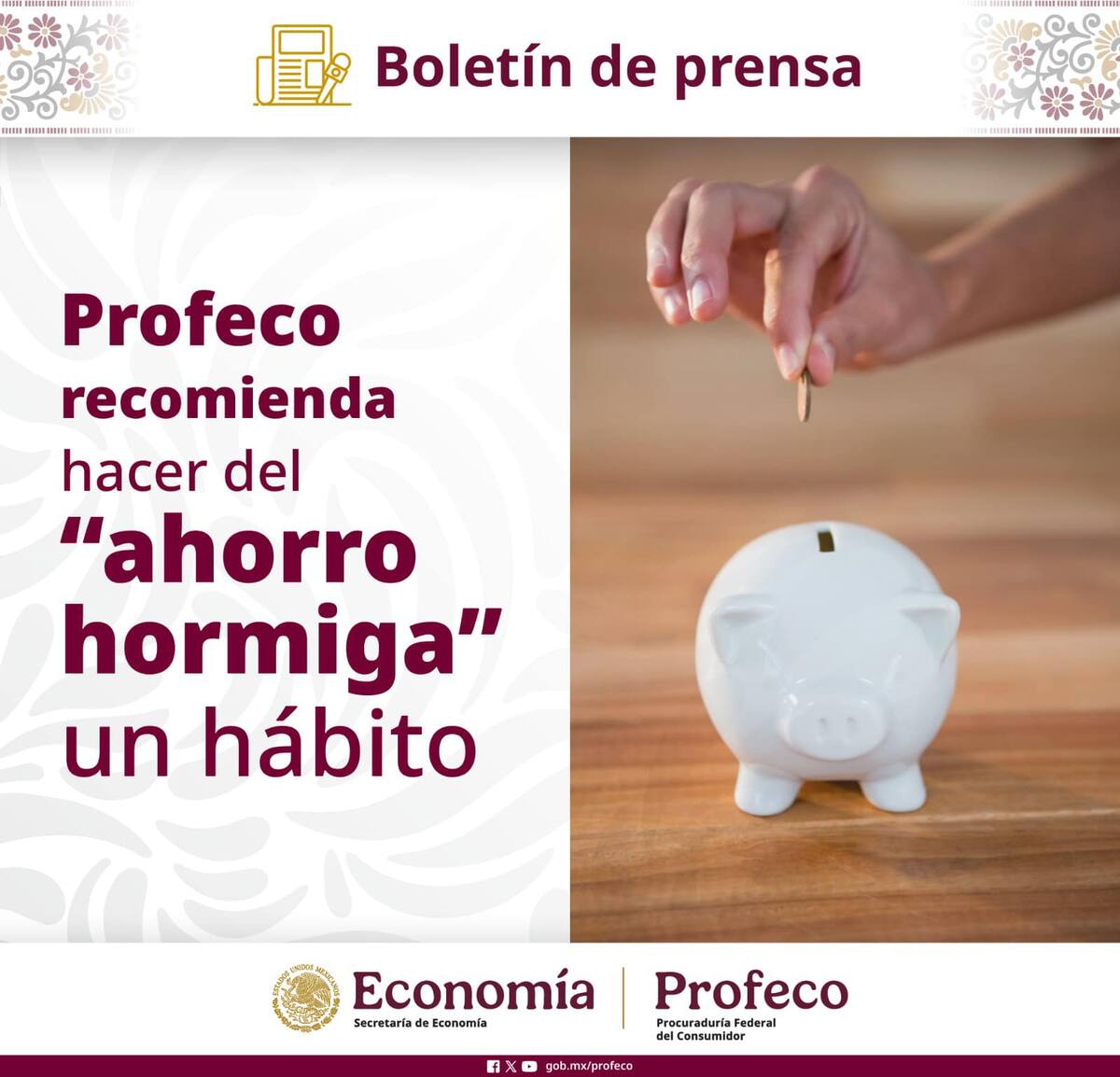 Imagen del boletín de prensa sobre el ahorro hormiga. / PROFECO.