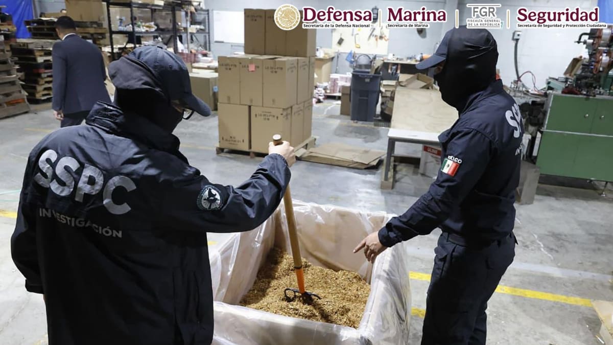 Tres personas fueron detenidas durante el cateo realizado en una bodega señalada por las autoridades como punto de fabricación y distribución de cigarros apócrifos. @OHarfuch