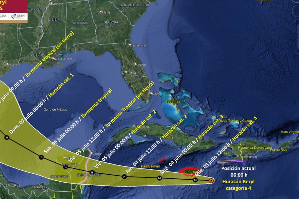 Huracán Beryl en vivo; sigue su trayectoria, ¿se acerca a México?