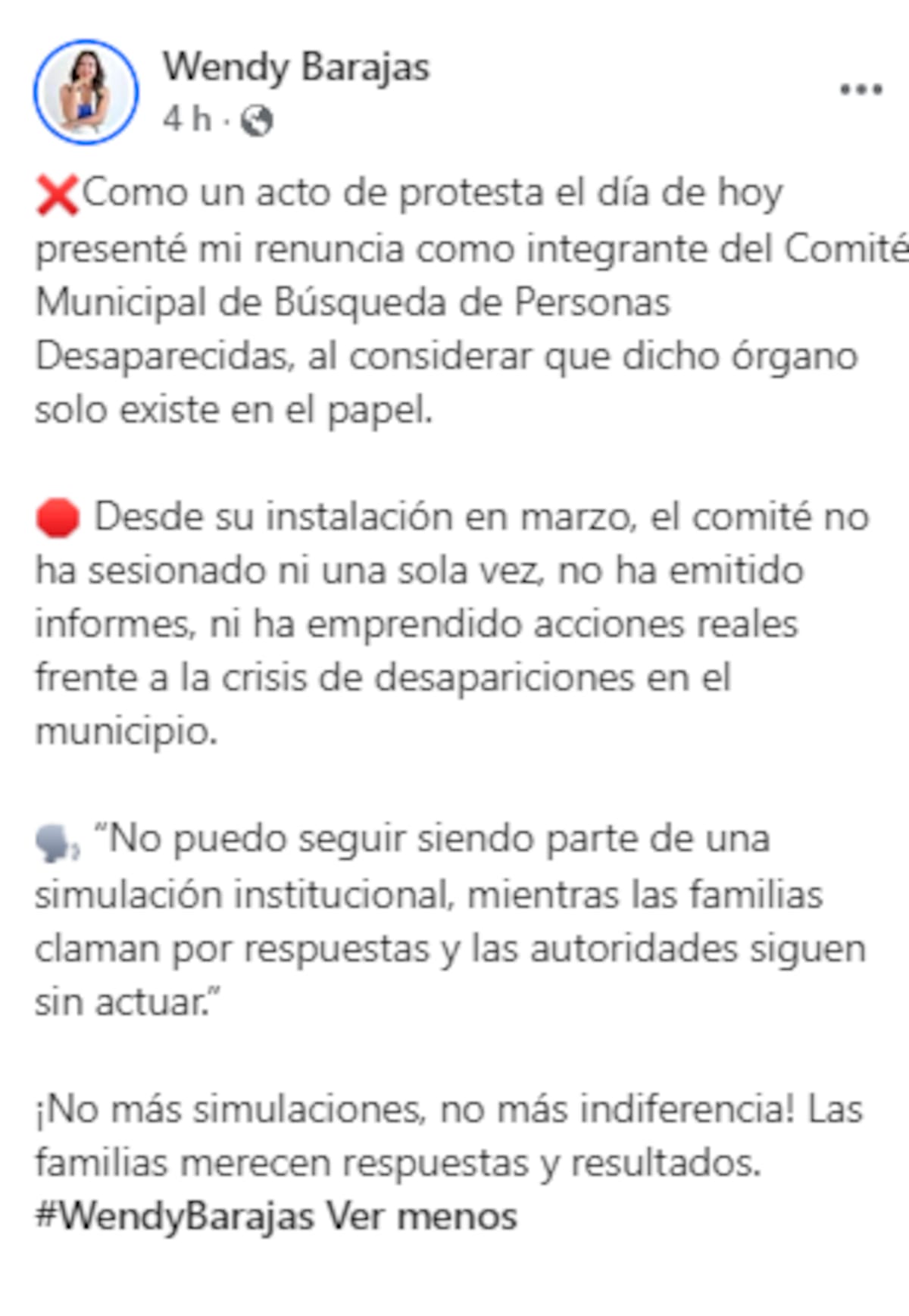Foto: Wendy Barajas en Facebook.