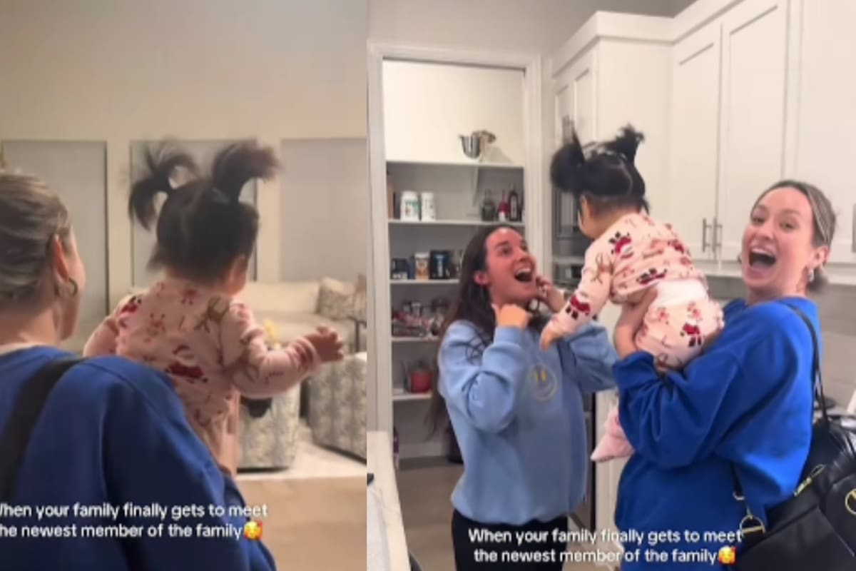 Mujer sorprende a su familia con su hija adoptiva y las emotivas reacciones se vuelven virales