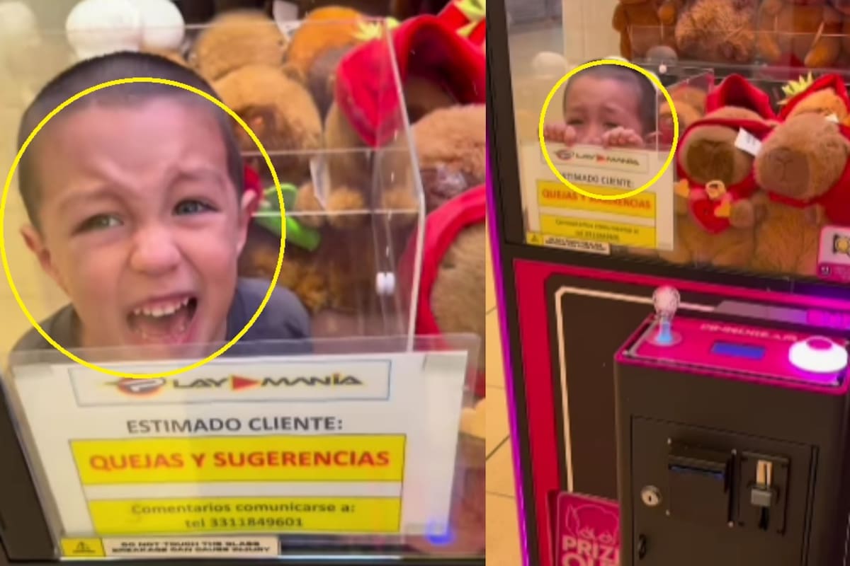 “Tranquilízate y vamos a ver cómo te saco”: madre graba a su hijo atorado en una máquina de peluches