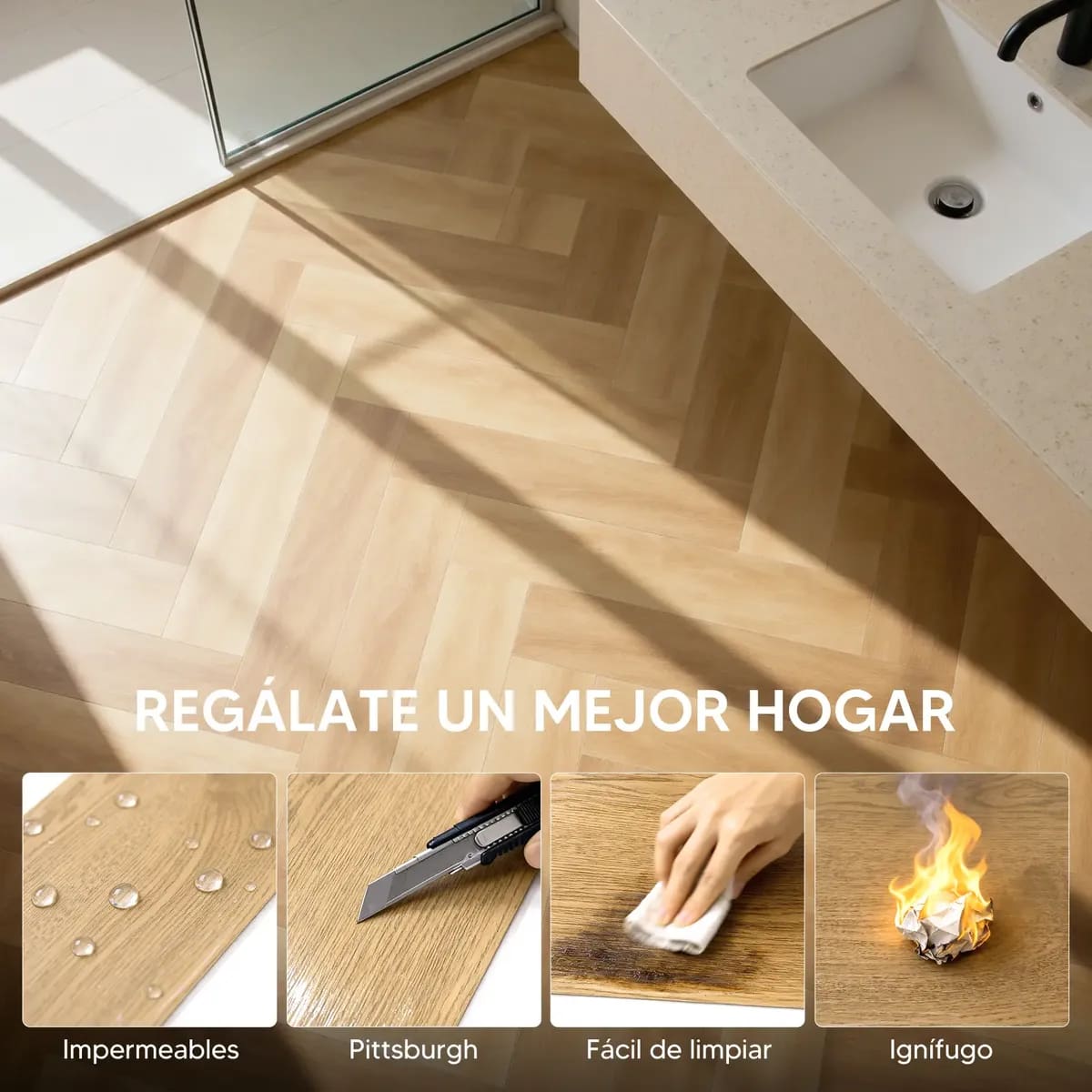 Piso autoadherible de PVC con apariencia de madera tipo Ocre |Mercado Libre
