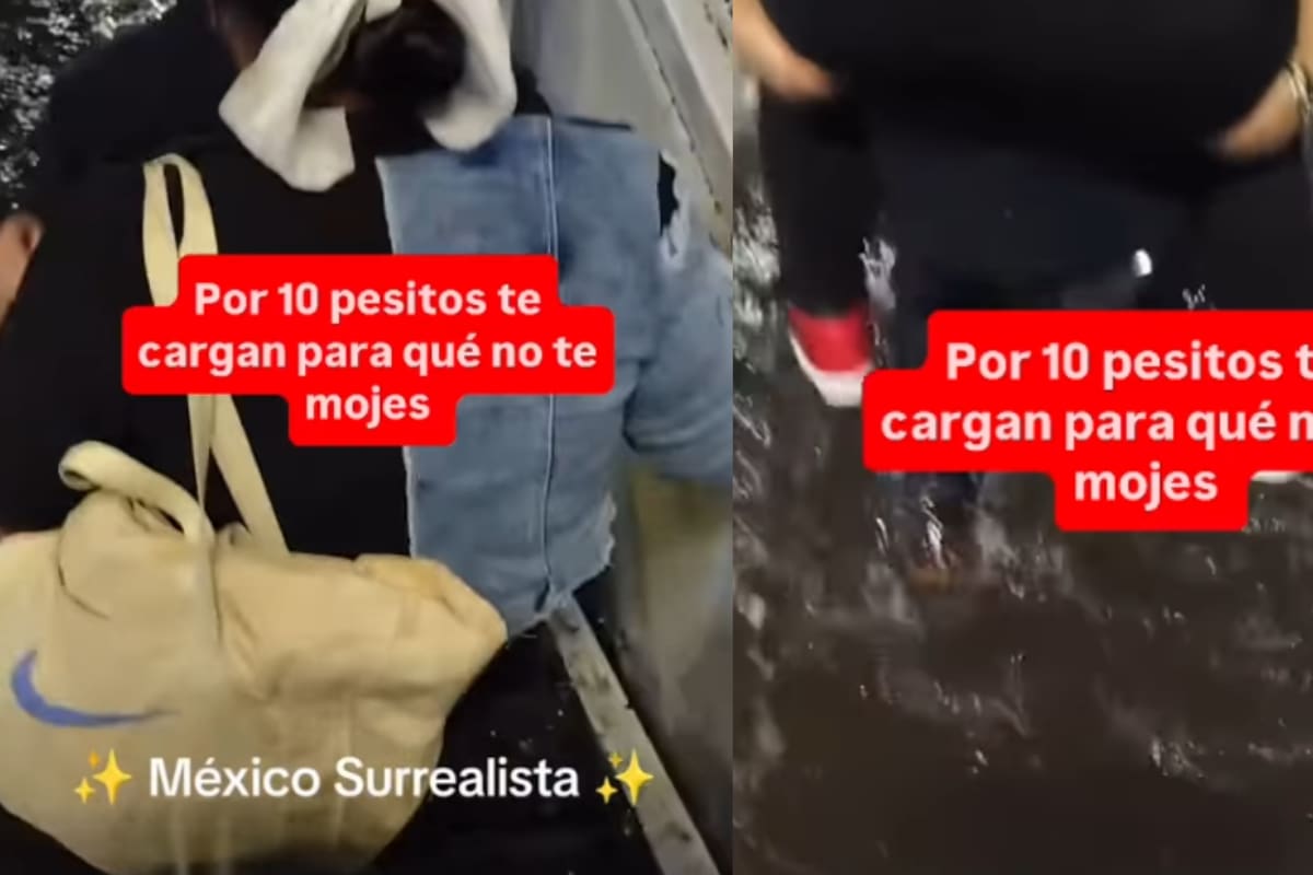 “Mi México mágico”: Por 10 pesos, cargan a la gente para cruzar calles inundadas