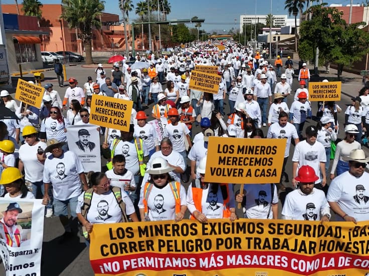 Mineros marchan en Hermosillo para exigir justicia y mayor seguridad tras desaparición de trabajadores en Sinaloa