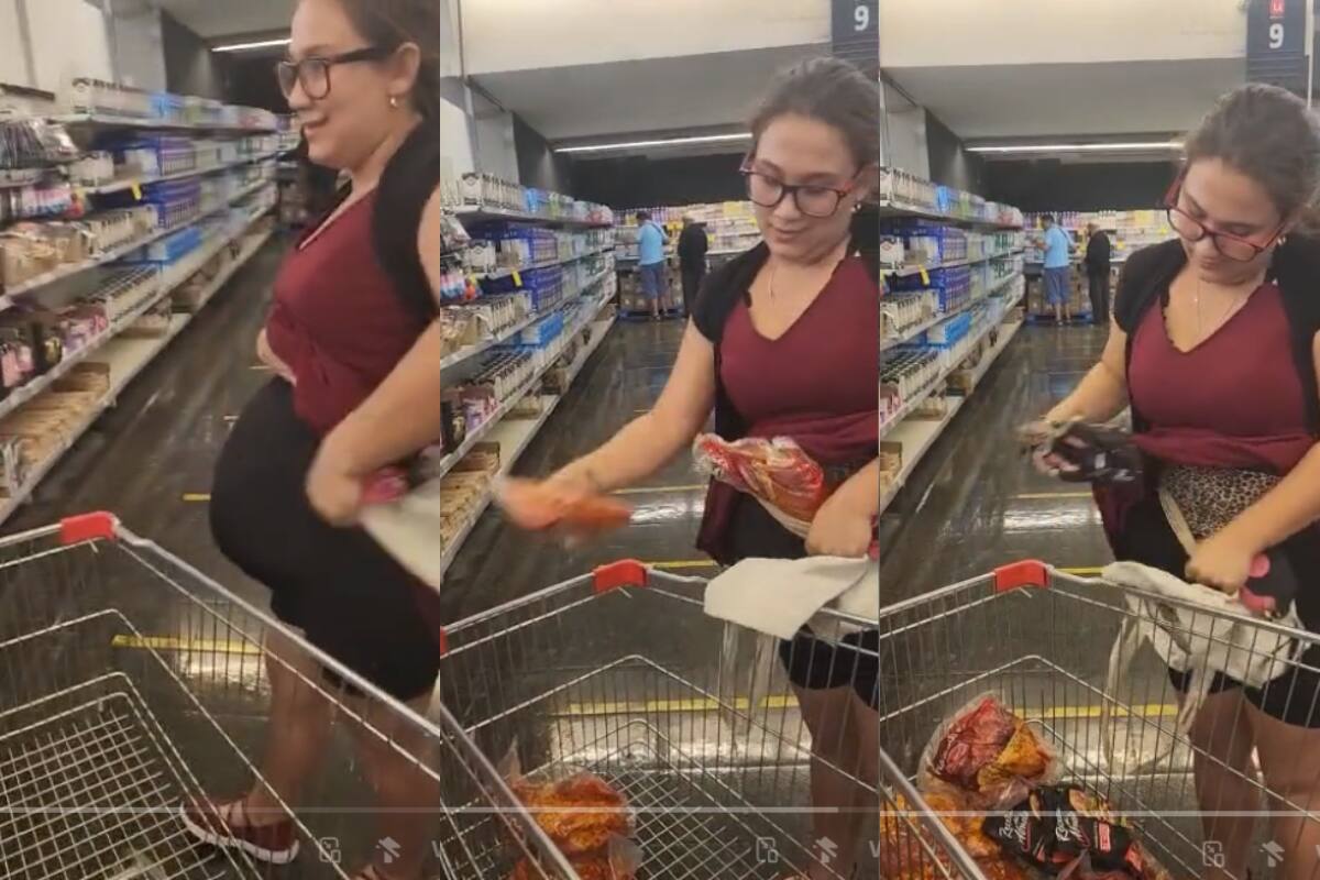 Mujer es ATRAPADA intentando robar una gran cantidad de comida en un supermercado | VIRAL