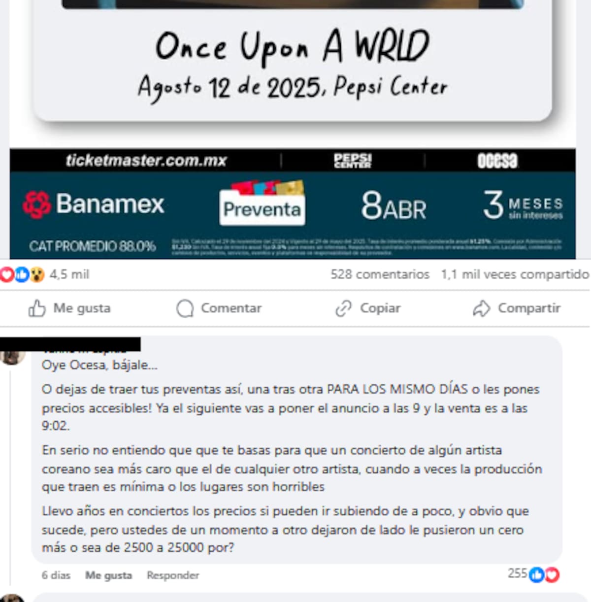 Captura de pantalla de Facebook.