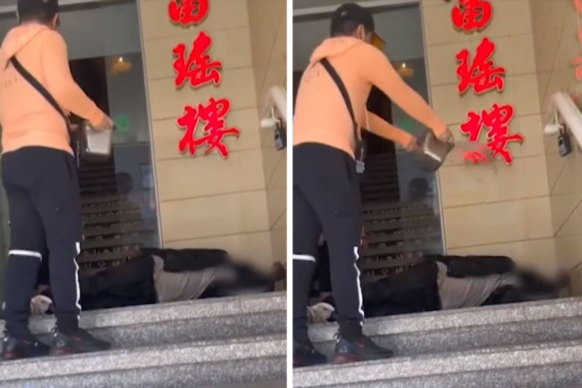 VIDEO de hombre arrojando agua a persona en situación en calle causa indignación en redes