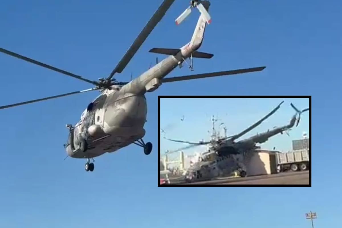 Un helicóptero MI-17 de la Marina despegó con normalidad del muelle de la Cuarta Región Naval en Mazatlán pero segundos después una explosión leve cerca de las hélices provocó la pérdida de potencia y un aterrizaje forzado