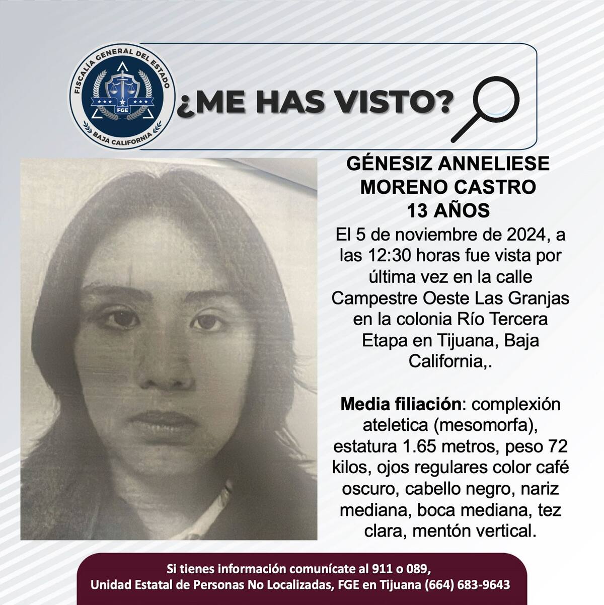 Fue vista por última vez el 5 de noviembre de 2024.