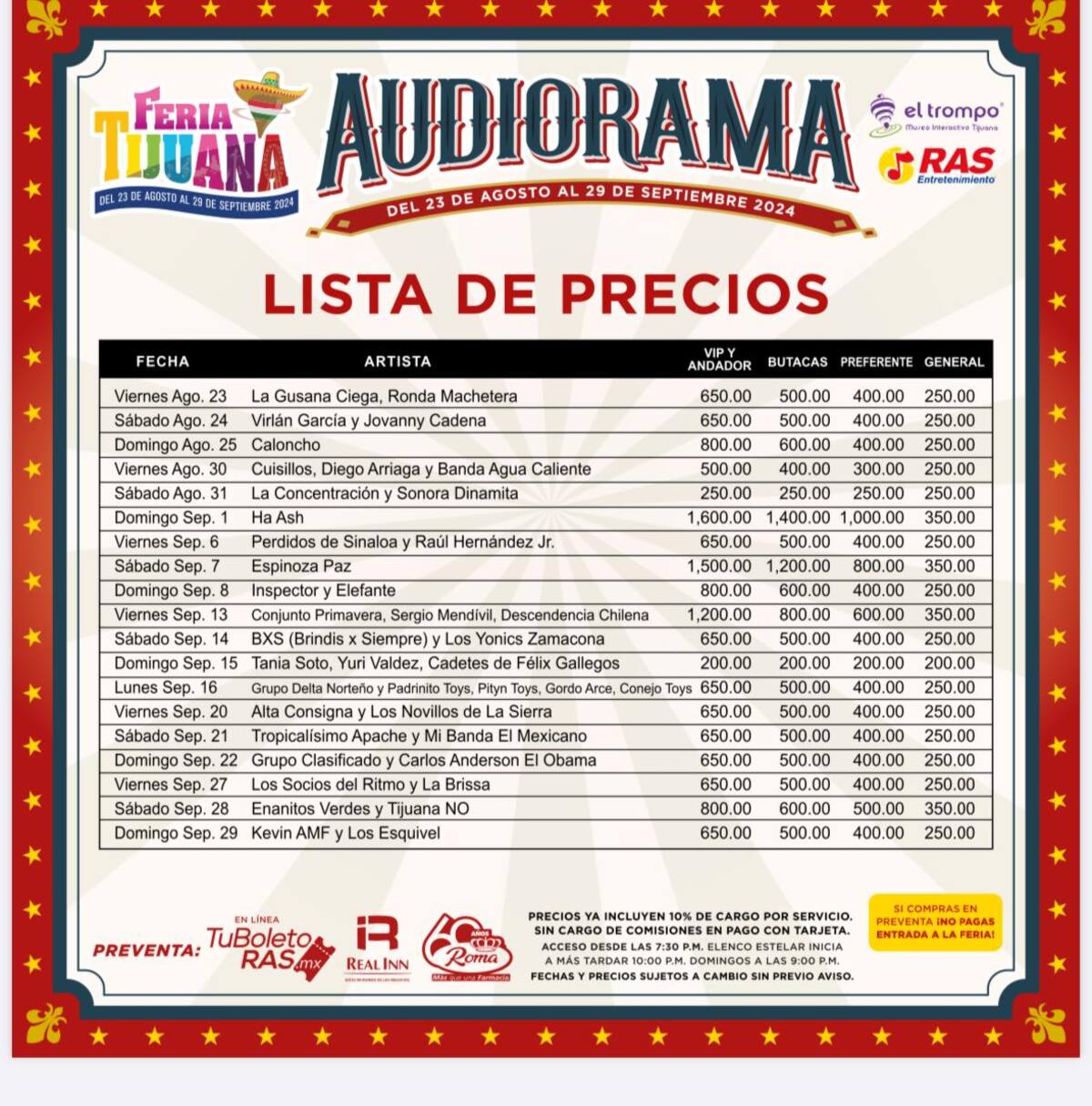 Cartelera del Audiorama en la Feria Tijuana 2024.