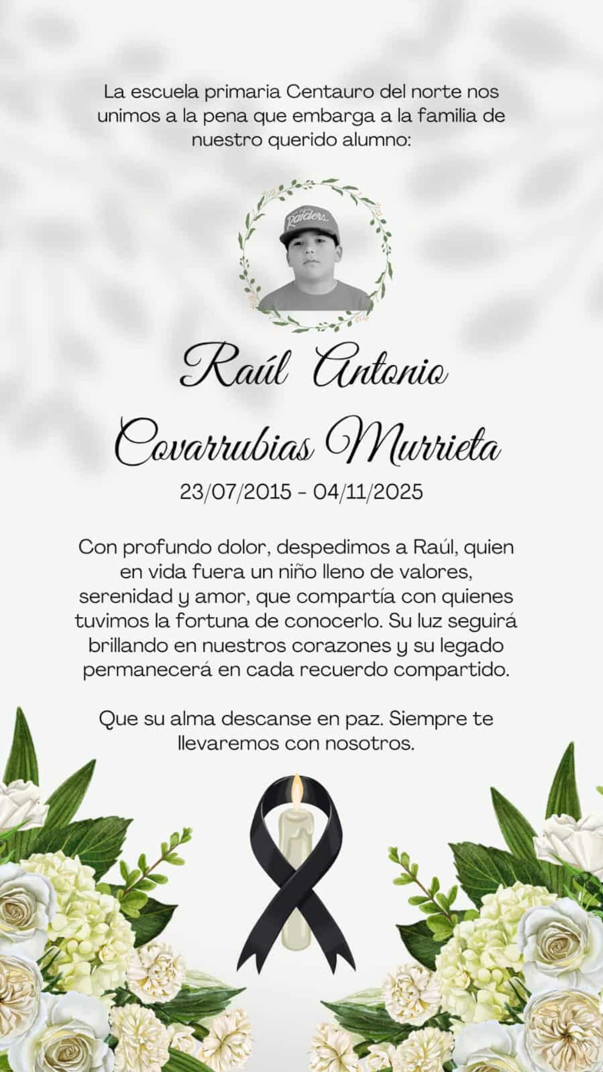 Raúl Antonio Covarrubias Murrieta falleció por complicaciones de salud.