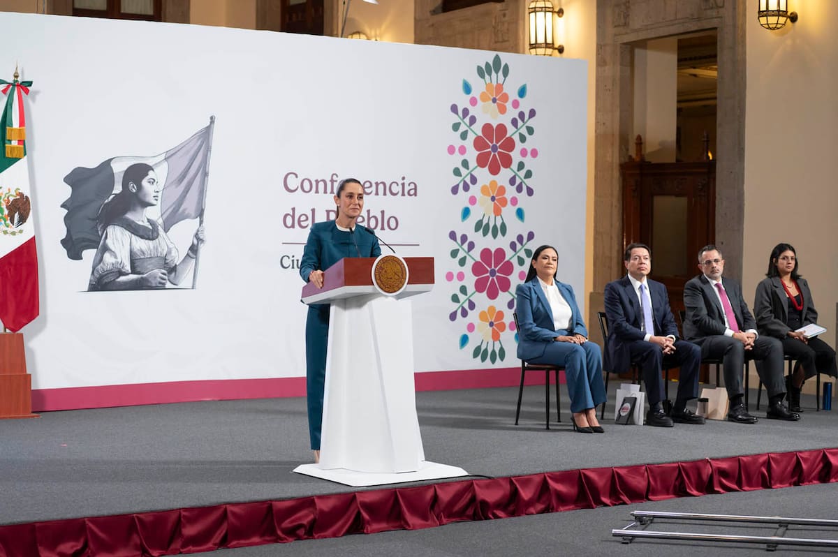 Cuauhtémoc, Ciudad de México. 28 de julio 2025. La presidenta constitucional de los Estados Unidos Mexicanos, la Doctora Claudia Sheinbaum Pardo en conferencia de prensa matutina en el salón de la Tesorería de Palacio Nacional. | Foto: Saúl López Escorcia/Presidencia