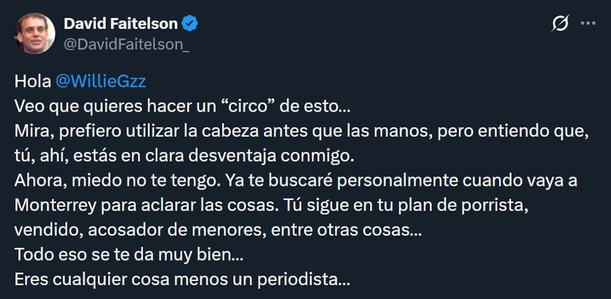 respuesta de David Faitelson a través de su perfil de X. (Foto: Captura de pantalla)