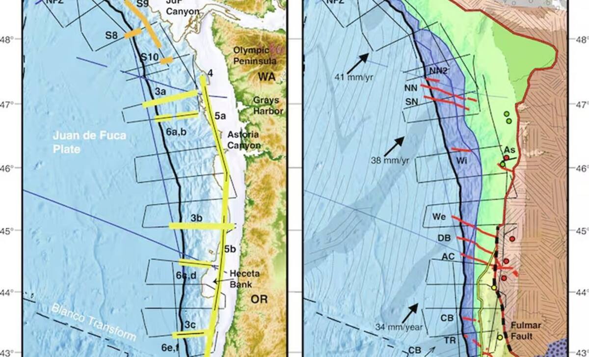 Mapa de las zonas que impactaría The Big One, el gran terremoto que se prevé afectará la costa oeste de EU. FOTO: SCIENCE.ORG