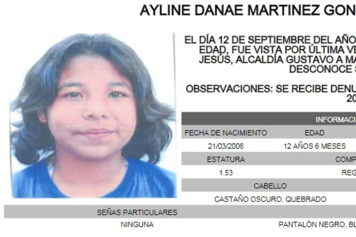 Menor de 12 años de edad, desaparecida en la CDMX desde el 12 de septiembre, es buscada por sus familiares