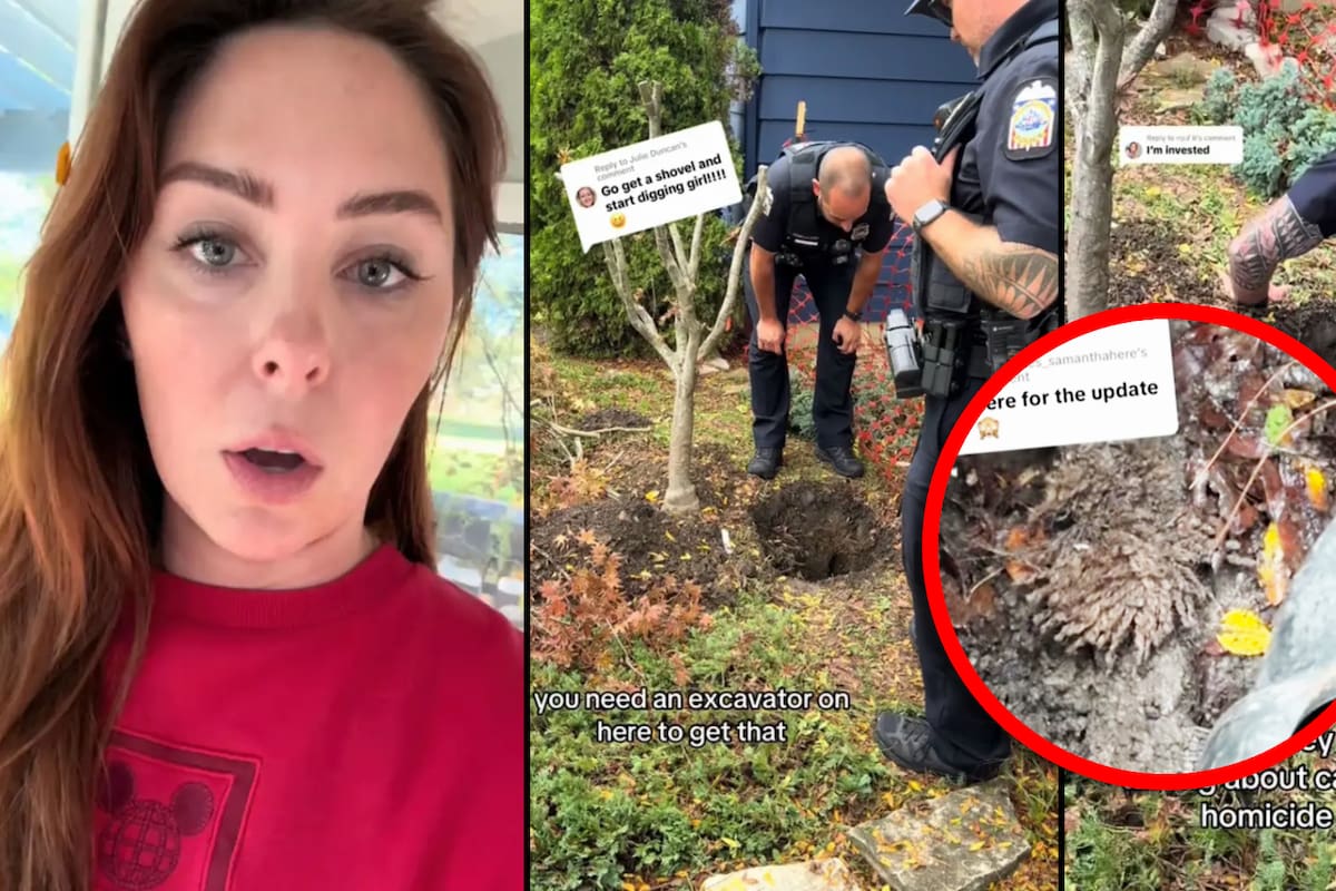 Una mujer halla una alfombra extraña en su jardín; convencida por sus seguidores de que es un cadáver, decide llamar a la policía