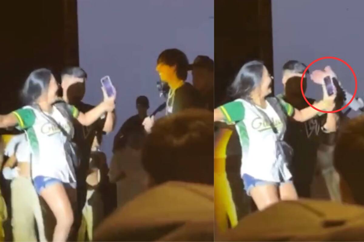Natanael Cano tira el celular de una fan que subió al escenario; usuarios lo felicitan