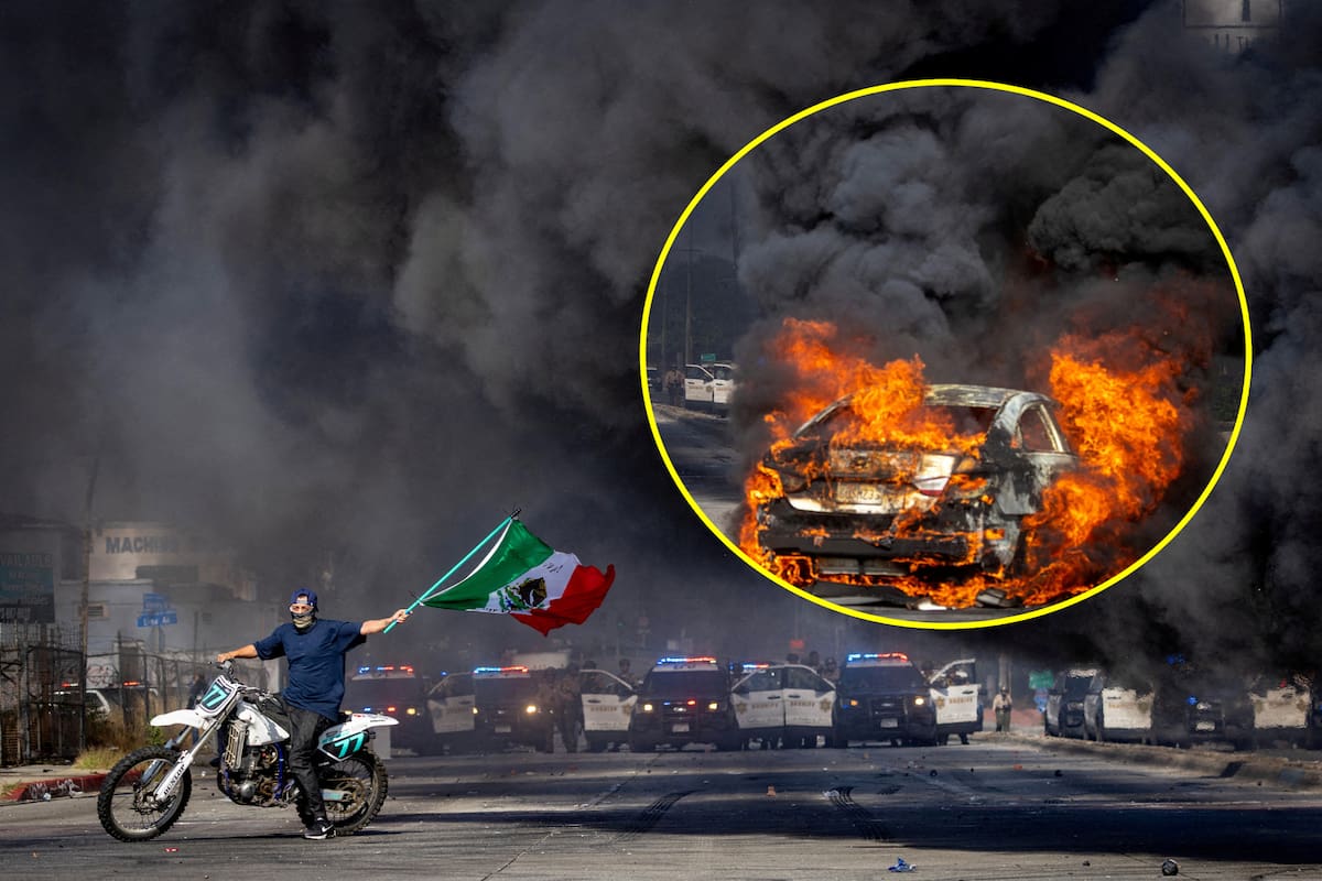Hombre con bandera mexicana se viraliza durante  protestas contra redadas de ICE en Los Ángeles