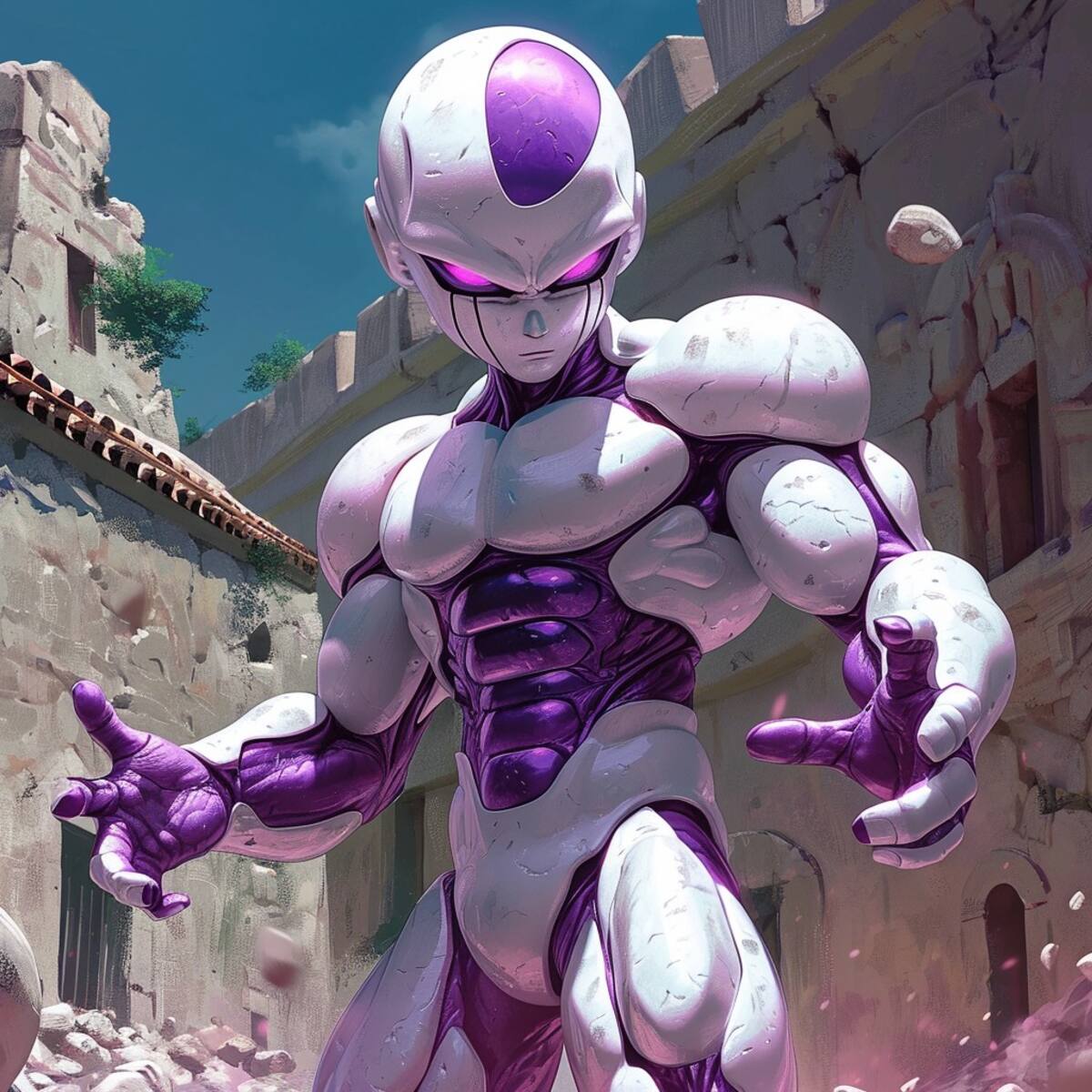 La inteligencia artificial de Midjourney ha imaginado a Freeza de manera única, retratándolo como un musculoso guerrero imponente.